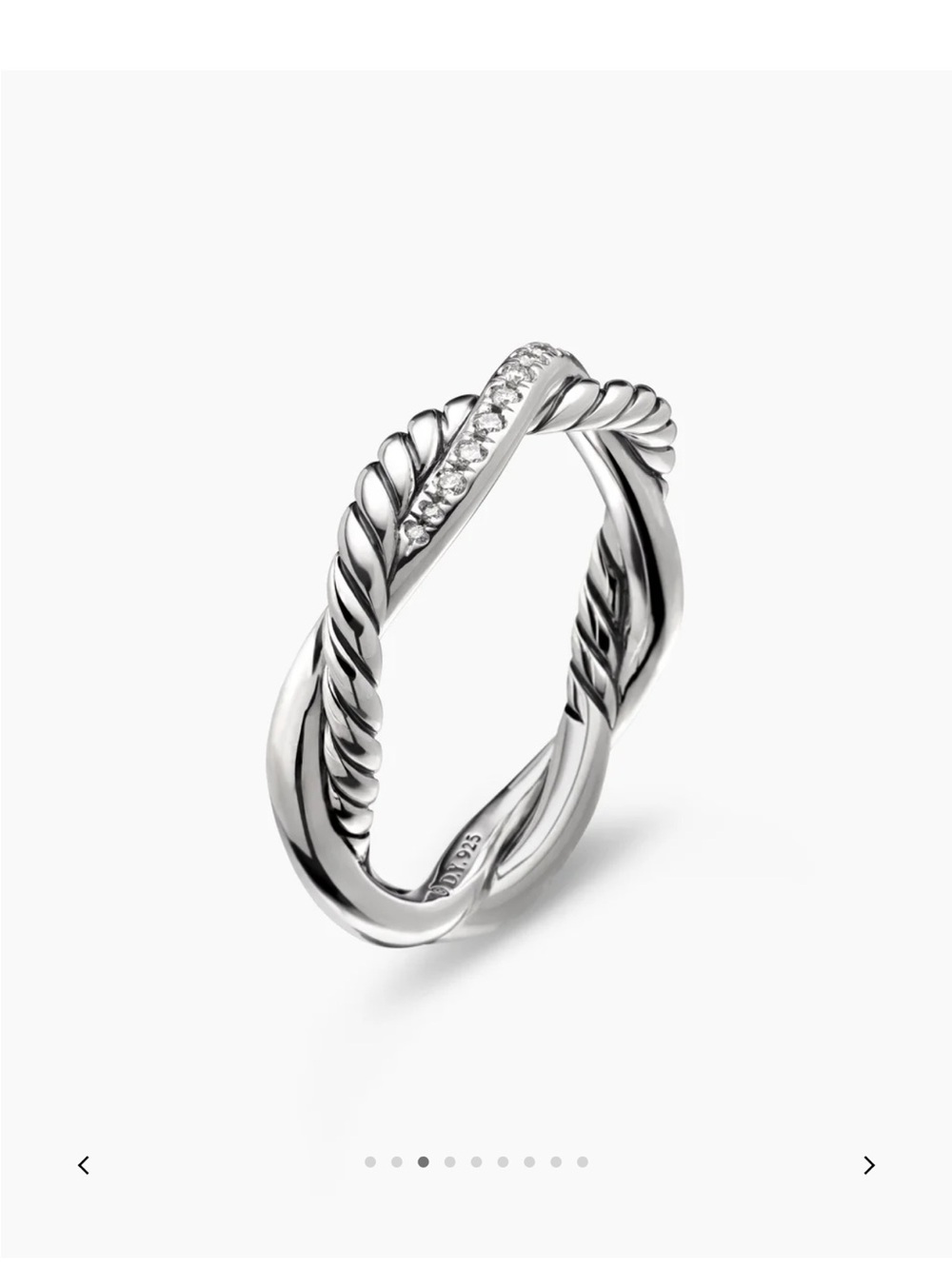 David Yurman Petite Infinity silver pave diamond ring size 8.5 $495